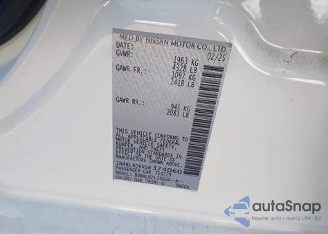 2025 Nissan Altima Sv Fwd из США, поврежденный, VIN 1N4BL4DVXSN374060